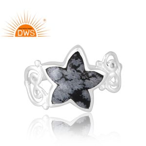 Best Selling 925 Sterling Silver Natural Snowflake <b>Obsidian</b> Gemstone Ring Custom <b>Jewelry</b> For Women Gift For Her - Product Image 3