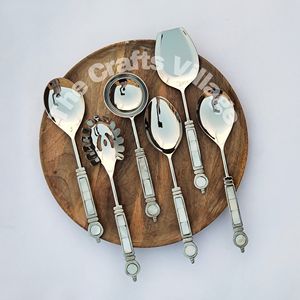 Ensemble de serveurs à salade en acier inoxydable avec manche en nacre, ensemble de 6 pièces, passe au lave-vaisselle, gadgets de cuisine, outils à salade - Product Image 1