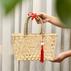 Panier-cadeau en bambou le plus vendu avec couvercle et 2 poignées, emballage artisanal durable, artisanat en osier, emballage écologique - Product Image 4