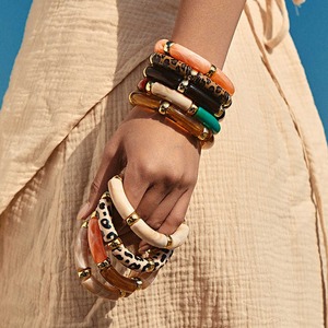 Brazaletes redondos de cuentas de oro acrílico de nueva moda para mujer, pulseras de resina geométrica, joyería, brazalete de resina personalizado, braslet de resina - Product Image 6