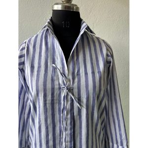 Blusa de Algodón Popelín a Rayas de Manga Larga para Mujer, Corte Holgado, Talla XL, Estilo Casual y Profesional para Oficina, Fiesta, Primavera - Product Image 4