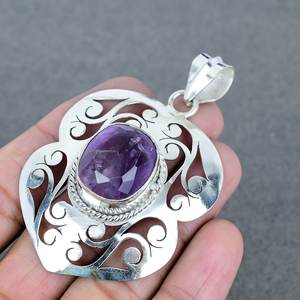 Colgantes de plata al por mayor a granel de buena calidad, ajuste de bisel de corte ovalado, piedras preciosas de amatista, colgantes finos hechos a mano de Latón chapado en plata - Product Image 3