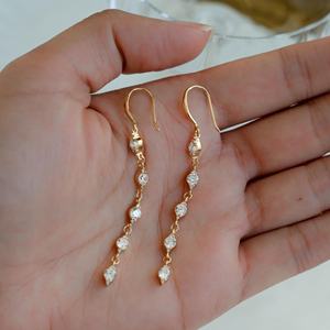 Pendientes colgantes de gota hechos a mano de Plata de Ley 925 de lujo Natural Dainty CZ Diamond Gemstone Chapado en oro Regalo de fiesta de boda - Product Image 3