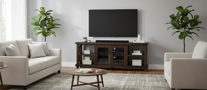 Rustic Coffee-Color Baize Convertible Wallnut Wood <b>TV</b> Media <b>Stand</b> Glass Door Cabinet Modern Farmhouse Design Apartment Bedroom - Product Image 4
