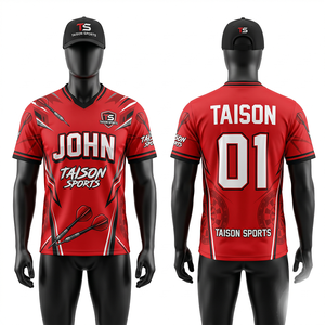 Custom Red Black <b>Dart</b> Jersey 180 GSM Premium Interlock Polyester V Neck Sublimation Print Name Number Logo - Product Image 1