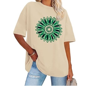 Loose Fit Cotton Oversized <b>Tshirt</b> for Women OEM Factory Custom Fashion Tee with <b>Heat</b> <b>Press</b> Print - Product Image 1