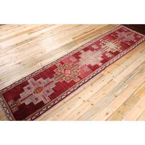 2.7x12.1 ft <b>Runner</b> Vintage Turkish Rug, <b>Red</b> Southwestern Wool Rug - Product Image 2
