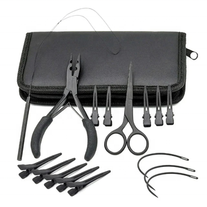 16 Pcs High Quality Steel <b>Hair</b> <b>Extension</b> <b>Tool</b> Kit Hand Tied with Plier Scissor Marking Chip Loop All Included in Convenient Bag - Product Image 3