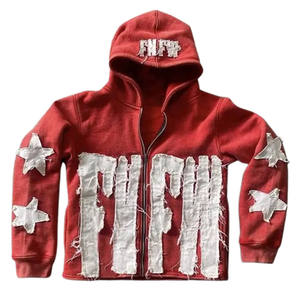 Sudadera con capucha y cremallera lavada con ácido para hombre de fabricante personalizado 380 Gsm parche bordado recortado desgastado de peso pesado estilo Vintage sólido - Product Image 1