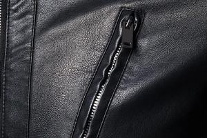 Veste de motard pour homme Legacy Black en cuir véritable avec doublure en viscose matelassée et poches, col montant, fermeture éclair en toile pour homme - Product Image 6