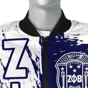 Giacca in Raso Zeta Phi Beta da Donna Blu e Bianca, Abbigliamento Sorority ZPB con Ricamo Scudo 1920, Stile Varsity Premium - Product Image 6