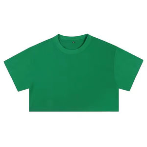 Camiseta de Verano para Mujer, Cuello en V, Manga Corta, Corte Holgado, 100% Algodón, Tejido de Punto, Diseño Sólido, Bordado Personalizado - Product Image 3