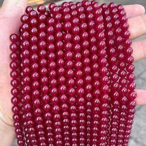 Prix de gros perles de ligne de jade colorées de haute qualité perles en gros pierre précieuse rouge foncé lisse ronde perles en vrac pour la fabrication de bijoux - Product Image 2