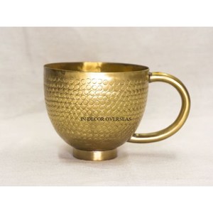 Taza de té y platillo de latón con acabado esmaltado de diseñador elegante único con interior pulido brillante plateado de la India - Product Image 6