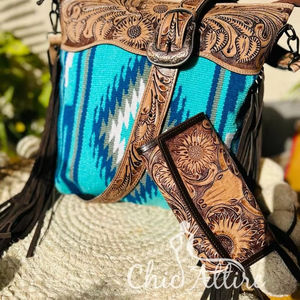 Nueva moda, sillín de cuero con herramientas a mano, manta, bolso con borlas, elegante, tallado a mano, cartera Floral de cuero, conjunto combinado para mujer - Product Image 1