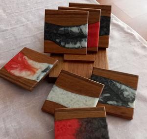 Antique <b>Wooden</b> Coaster Set of 6 With Holder Modern Epoxy Resin Coasters Epoxy Drink Wine Genuine Walnut Coasters Manufacture - Product Image 1