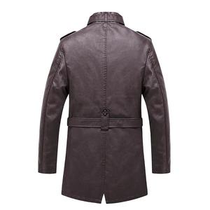 Chaqueta de moto para hombre, abrigo largo ajustado para hombre, chaquetas de PU con cuello, abrigo de cuero a prueba de viento con cremallera para invierno y otoño - Product Image 4