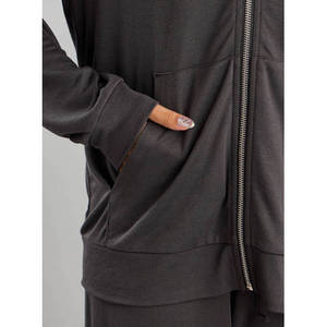 110 Apparel <b>Women's</b> Textured <b>Zip</b> <b>Hoodie</b> Pockets Casual Full <b>Zip</b> Hooded Sweatshirt 100% Cotton Lined Long Sleeve Relaxed Fit - Product Image 4