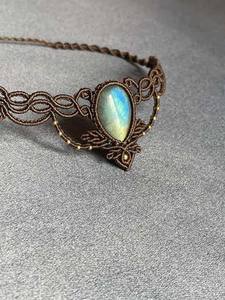 Collier en macramé vintage tendance, pierres de labradorite, forme de poire, 15 à 20 mm, chaîne à maillons, cadeau de fiançailles, de mariage, unisexe, dernière arrivée - Product Image 2