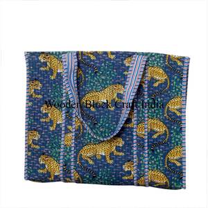 กระเป๋าช้อปปิ้งผ้าฝ้ายพิมพ์ลายเสือ งานแฮนด์เมดสวยงาม กระเป๋าช้อปปิ้งใบใหญ่ กระเป๋าโท้ทผ้าฝ้าย ของขวัญราคาไม่แพงสำหรับผู้หญิง - Product Image 4