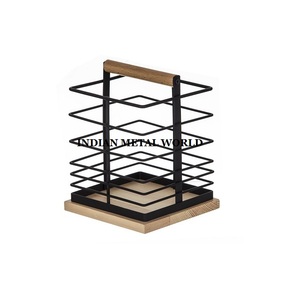 Fabuleux design fer et bois porte-accessoires de cuisine forme carrée vaisselle support de cuisine de l'inde - Product Image 1