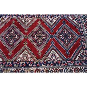 Tapis Vintage en Laine Turque Eco-Friendly Rouge Bleu Patchwork Design 4ft 6in X 6ft 4in Rectangle Medium Pile Style Classique Latex - Product Image 5