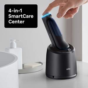 Kit de rasoir électrique rechargeable pour homme, tondeuse à barbe, étanche IPX7 avec base autonettoyante, tondeuse multifonctionnelle pour rasage humide - Product Image 1