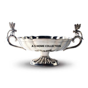 Atractivo diseño adjunto de rama frondosa Metal plateado estilo japonés tazón para servir comida de pie en forma redonda - Product Image 2