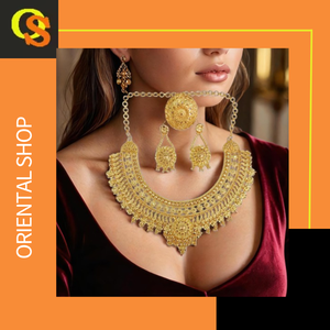 Bague de collier boucles d'oreilles en plaqué or 22 carats à bas prix sertie de bijoux de mariée de conception traditionnelle à vendre par les exportateurs - Product Image 3