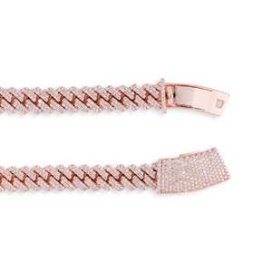 Cadena de eslabones cubanos de Hip Hop, cadena de eslabones cubanos con diamantes de moissanita redonda de Plata de Ley 925 para hombres - Product Image 2