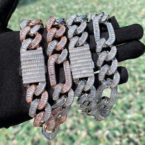 Colección de moda Joyería fina 925 Plata VVS Claridad Baguette Corte Moissanite Diamante Iced Out Rapero Cadena de eslabones cubanos - Product Image 3