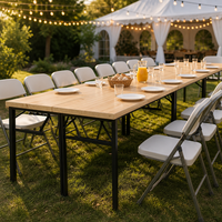 Table pliante d'extérieur 120 cm, surface imitation bois, structure en acier, pour fêtes, banquets, stands de marché, vente en gros, directement de l'usine