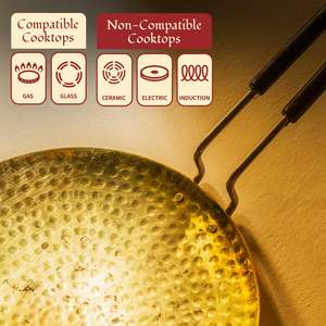 Poêle à frire en laiton artisanal avec poignées, ustensiles de cuisine en laiton Pital gratuits, ustensile de cuisine traditionnel - Product Image 4