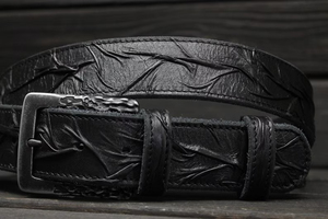 เข็มขัดหนังแท้แบบกอธิคของผู้ชายทำด้วยมือสไตล์ตะวันตกพร้อมโลหะสีดำ - Product Image 5