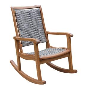 Chaise berçante Leo en bois de teck massif et rotin tissé avec finition marron pour intérieur et extérieur. - Product Image 2