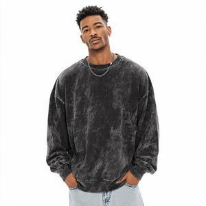 Sudadera de Forro Polar para Hombre, Cuello Redondo, Invierno, Bordada, Lavada a la Piedra, Lavada al Ácido, Lavada Vintage, Hombros Caídos, Talla Grande - Product Image 2