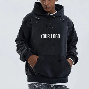 100% Cotton 400 GSM Heavy Weight Distressed Acid Washed Pullover <b>Hoodie</b> Blank <b>Mens</b> Winter Wear Oversized Stylish Design Hoodies - Product Image 4