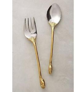 Ensemble de serveurs à salade en métal classique manche en bois ustensile de service à manger intemporel ustensiles de cuisine décoratifs - Product Image 4