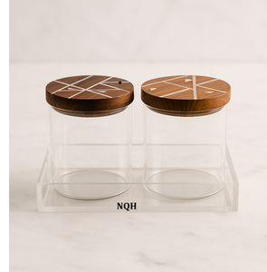 Ensemble de 3 pots de conservation hermétiques en bois de luxe avec couvercle incrusté de nacre, contenants en verre faits à la main pour fruits secs et en-cas - Product Image 6