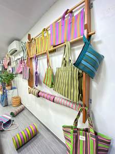 Bolsas de compras de rayas PP tejidas ecológicas de nailon, telar manual de plástico de polipropileno reciclado sostenible hecho en La India reciclado - Product Image 3