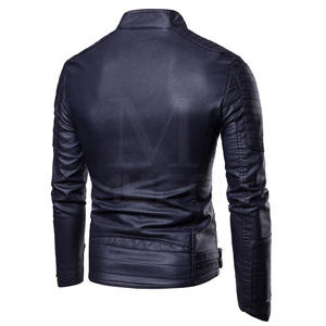 Chaqueta de cuero de piel de vaca de Color sólido de diseño personalizado para hombre, cortavientos de estilo callejero con cuello levantado para ropa de calle o trabajo - Product Image 2