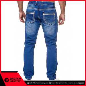 กางเกงผ้ายีนส์แฟชั่นสำหรับผู้ชายกางเกงผ้ายีนส์ระบายอากาศได้ดีผ้าคอตตอนสีฟ้า - Product Image 3