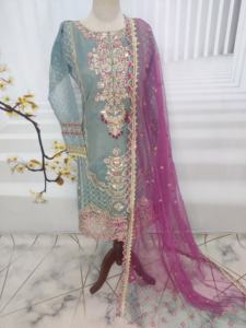 Costume 3 pièces brodé robe traditionnelle pakistanaise vêtements pour femmes vêtements ethniques mode culturelle indien Shalwar Kameez fait à la main - Product Image 4