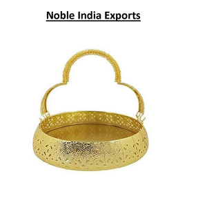 Cesta de almacenamiento de regalo de Metal redonda de Venta caliente Cesta de regalo de Metal de Color dorado de diseño elegante con asa de flor de la India romántica - Product Image 2