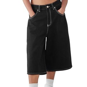 Pantalones cortos vaqueros de verano de algodón 100% para hombre, talla grande y alta, ajuste relajado, elástico, informal, azul/negro, ropa de trabajo para trabajo al aire libre - Product Image 6