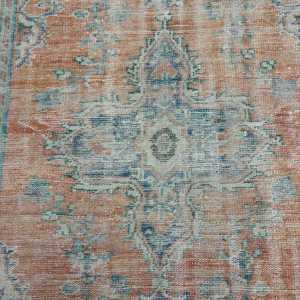 Vintage Turkish Large Rug 6x9.6 ft, <b>Brown</b> Blue Polka dot <b>Wool</b> Rug - Product Image 3