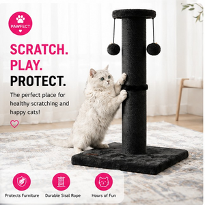 PAWFECT Árbol rascador duradero para gatos, 27 pulgadas, con alfombra negra, bolas de pompón, base estable, 1 nivel, para todas las razas - Product Image 3
