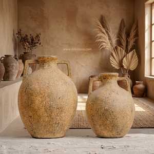 Vase Pichet en Terre Cuite Jaune Rustique Mariposa M avec Poignée, Urne Décorative en Céramique Faite à la Main pour Table, Vente en Gros - Product Image 2