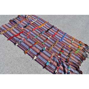 พรมขนสัตว์สีฟ้าแบบดั้งเดิม7.2ft X 4.1 X ทรงสี่เหลี่ยมผืนผ้าตุรกีดีไซน์แบบเย็บปะติดปะต่อกันสำหรับห้องนั่งเล่นทางเข้าห้องโถง - Product Image 4