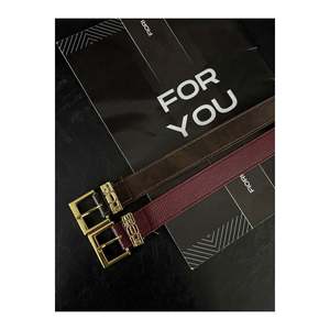 Double-Piece Engraved Bridge Gold Buckle Women's <b>Belt</b>, Trouser <b>Belt</b>, Jacket <b>Belt</b>, Dress <b>Belt</b>, Shirt <b>Belt</b> - Coffee-<b>Burgundy</b> - Product Image 3